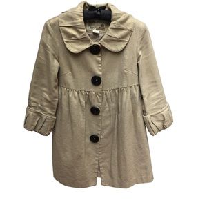 Kenzie Gold Metallic Coat Size 2 Empire Waist 3/4 Sleeve Linen EUC!!